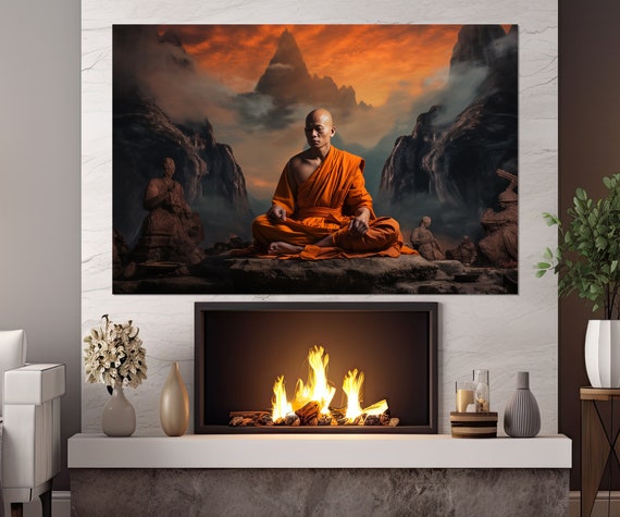 Buddhist Monk Print Meditation Wall Art Meditation Art Shaolin Wall Art Kung Fu School Decor Framed And Ready To Hang