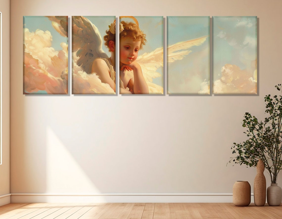 Young Angel With Halo White Rose Classical Heavenly Cherub Poster - Image 3