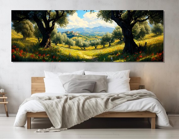 Olive Grove In The South Of France Painting Print Olive Trees In Provence Wall Art Panoramic France Landscape Framed Ready To Hang