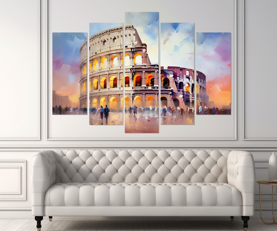 Rome Colosseum Sunset Abstract Crowd Italian Landmark Art Poster - Image 2