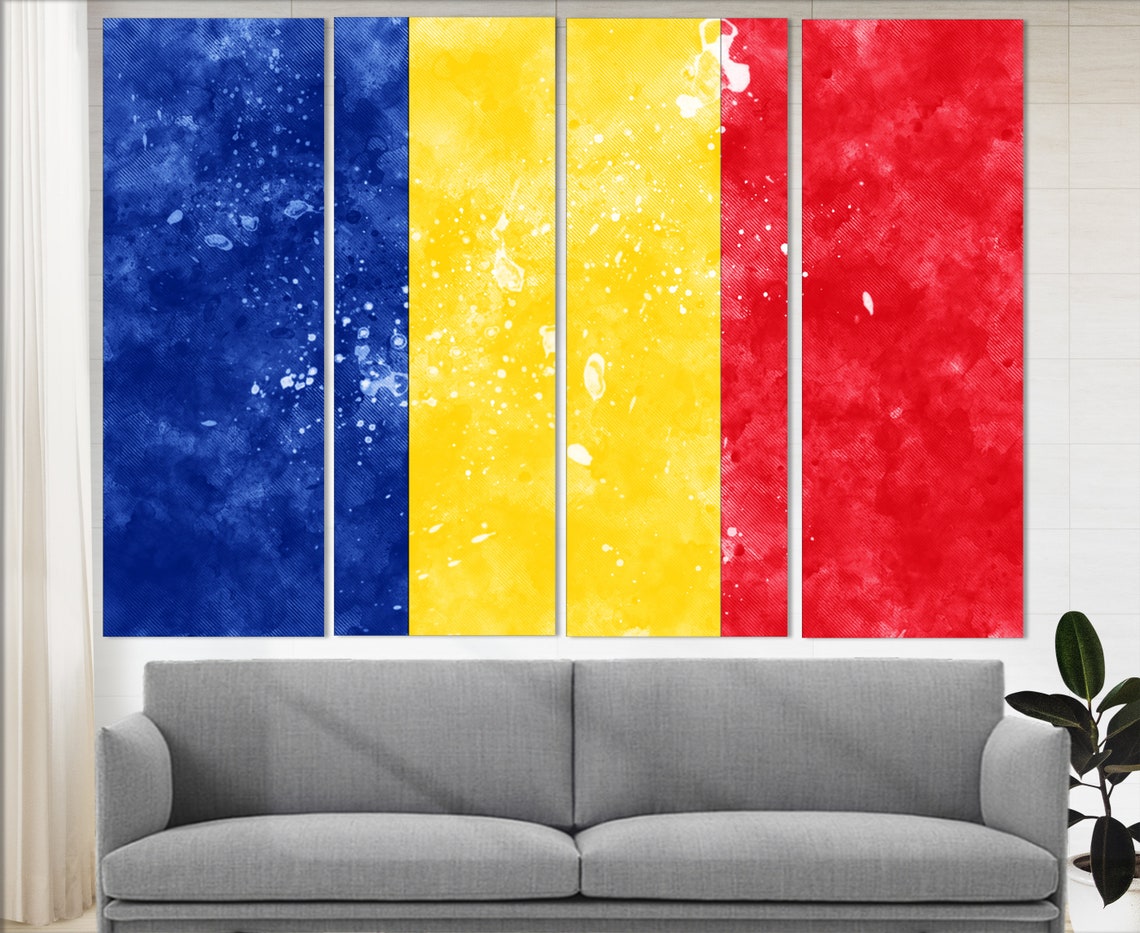 Romania Flag Grunge Watercolor Tricolor Patriotic National Wall Art - Image 3