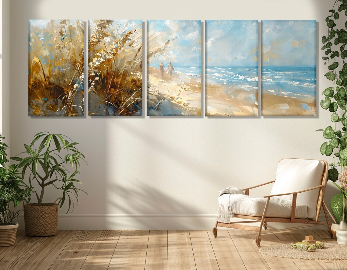 Coastal Beach Sea Oats Dunes Soft Neutral Tones Painting Poster - Image 3