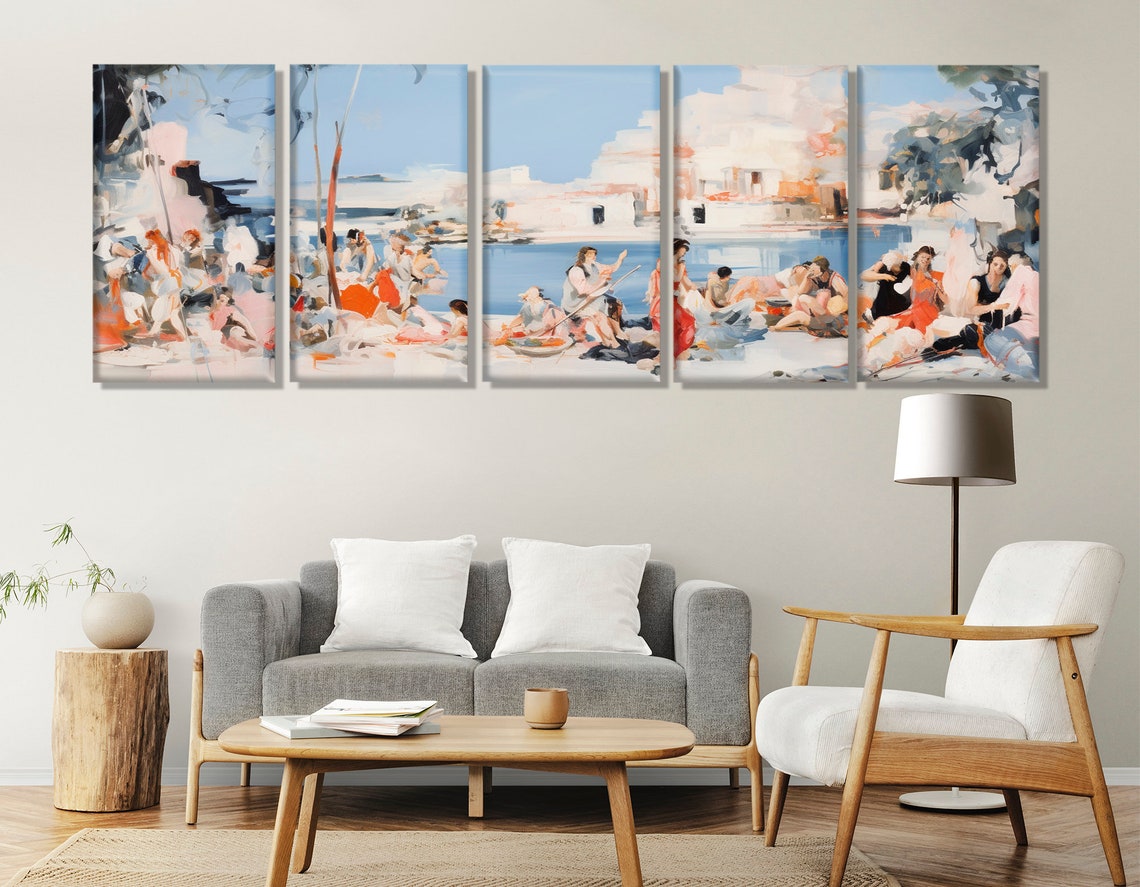 Retro Santorini Greece Aegean Coast Triptych Vintage Travel Poster - Image 3