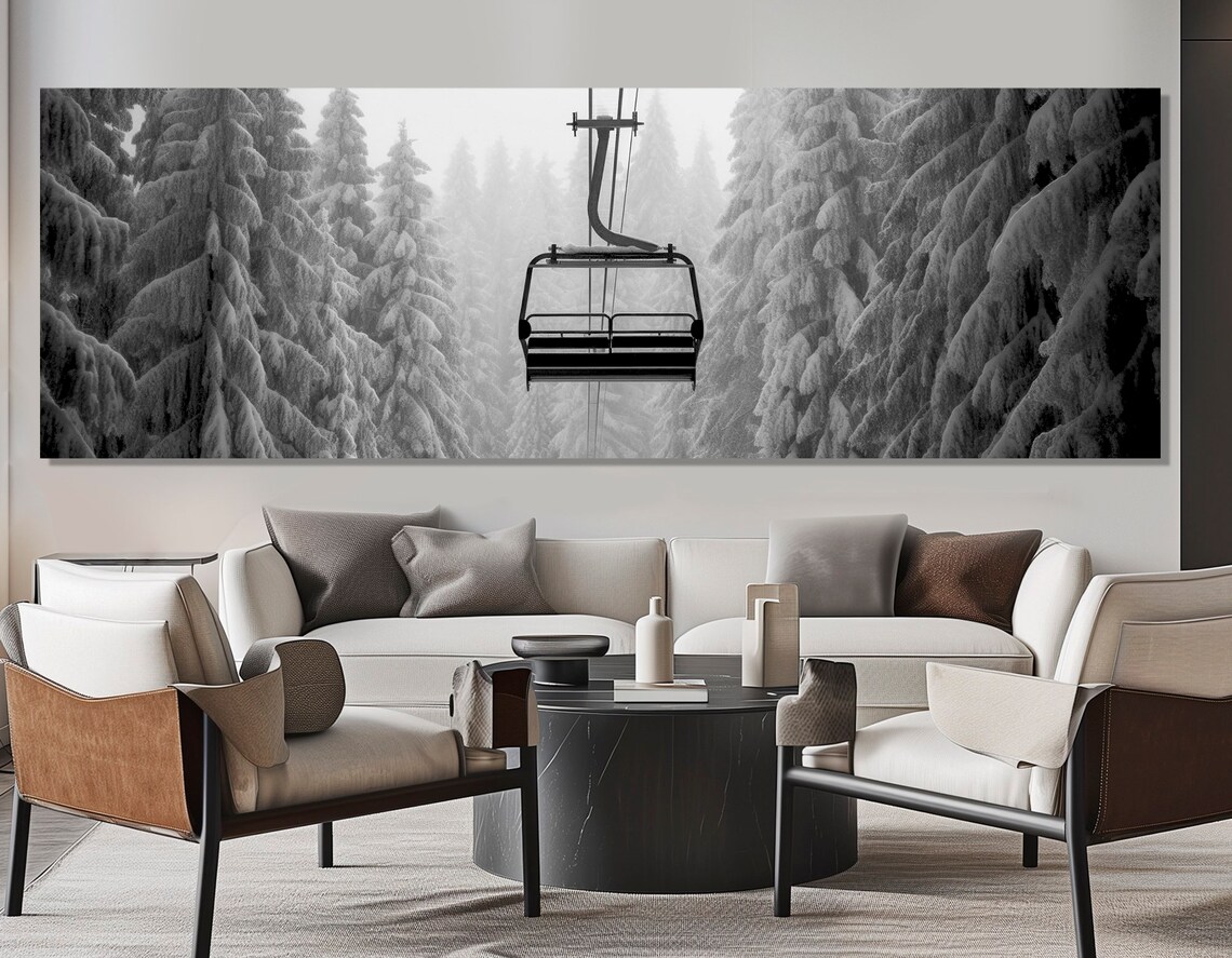 Ski Lift Black and White Art Print, Winter Decor - Image 2