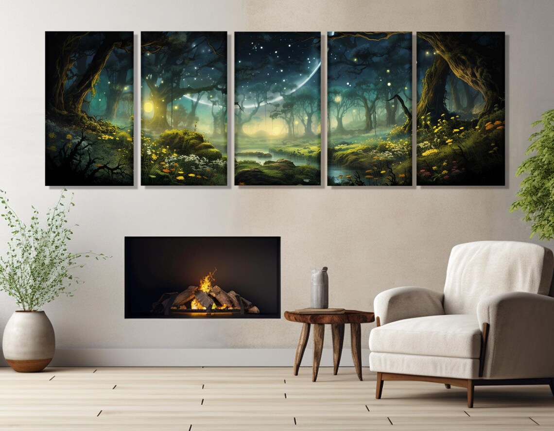 Fantasy Forest Fireflies Art Print, Fairytale Nature - Image 4