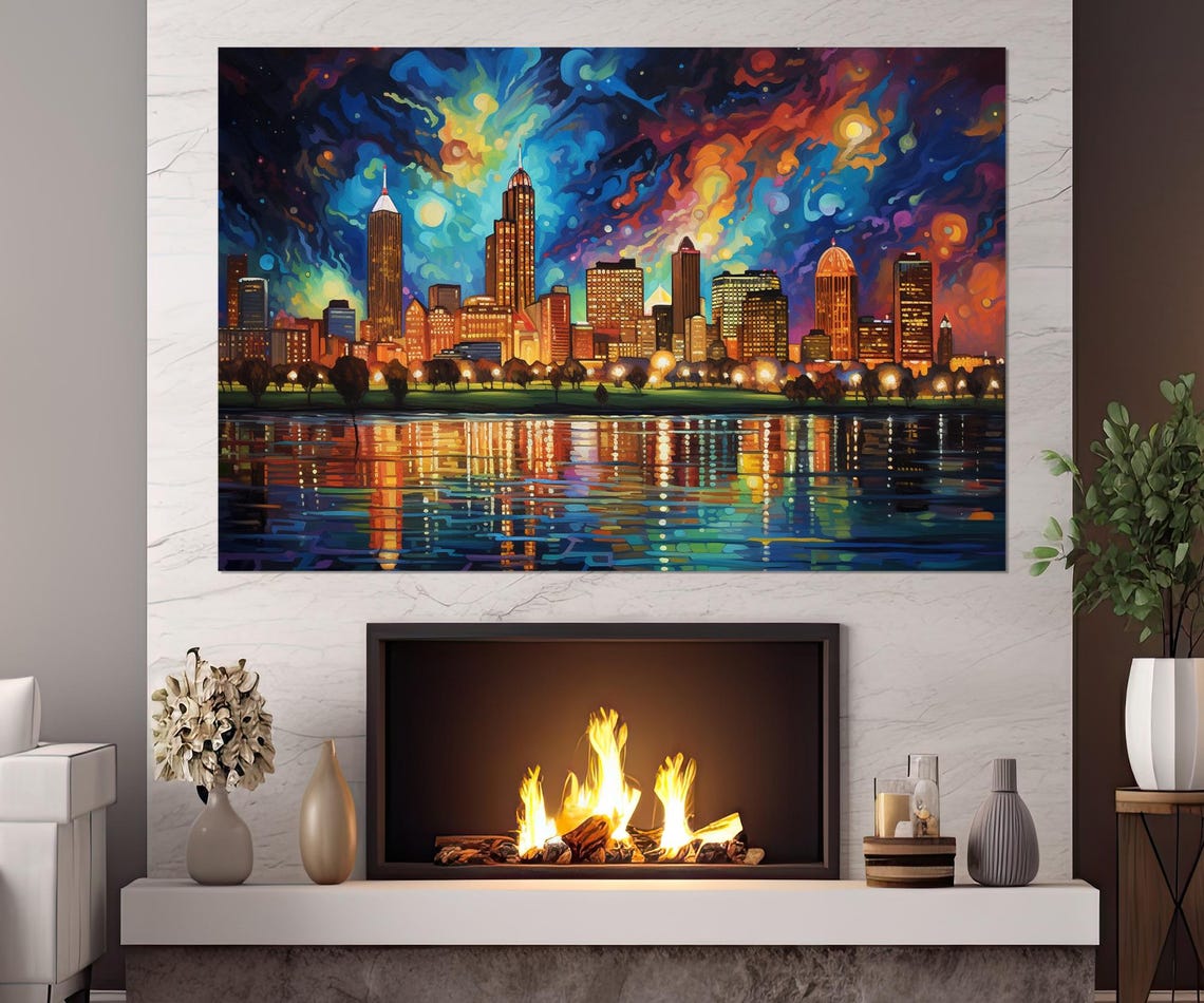 Detroit Skyline Abstract Night City Lights River Reflection Poster