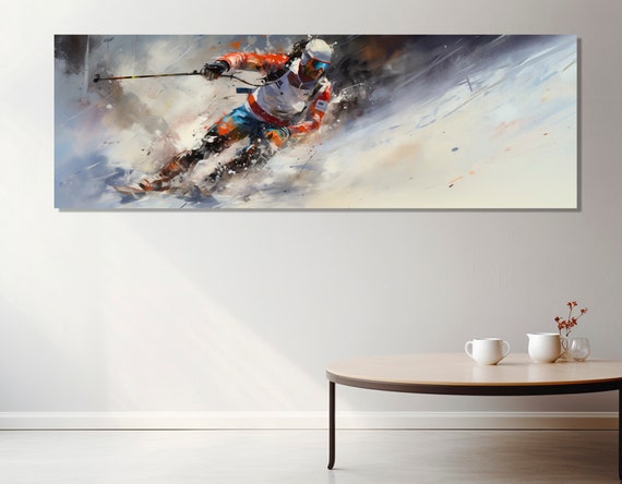 Large Skiing Art Biathlon Wall Art Skiing Painting Print Skier Gift Framed And Ready To Hang