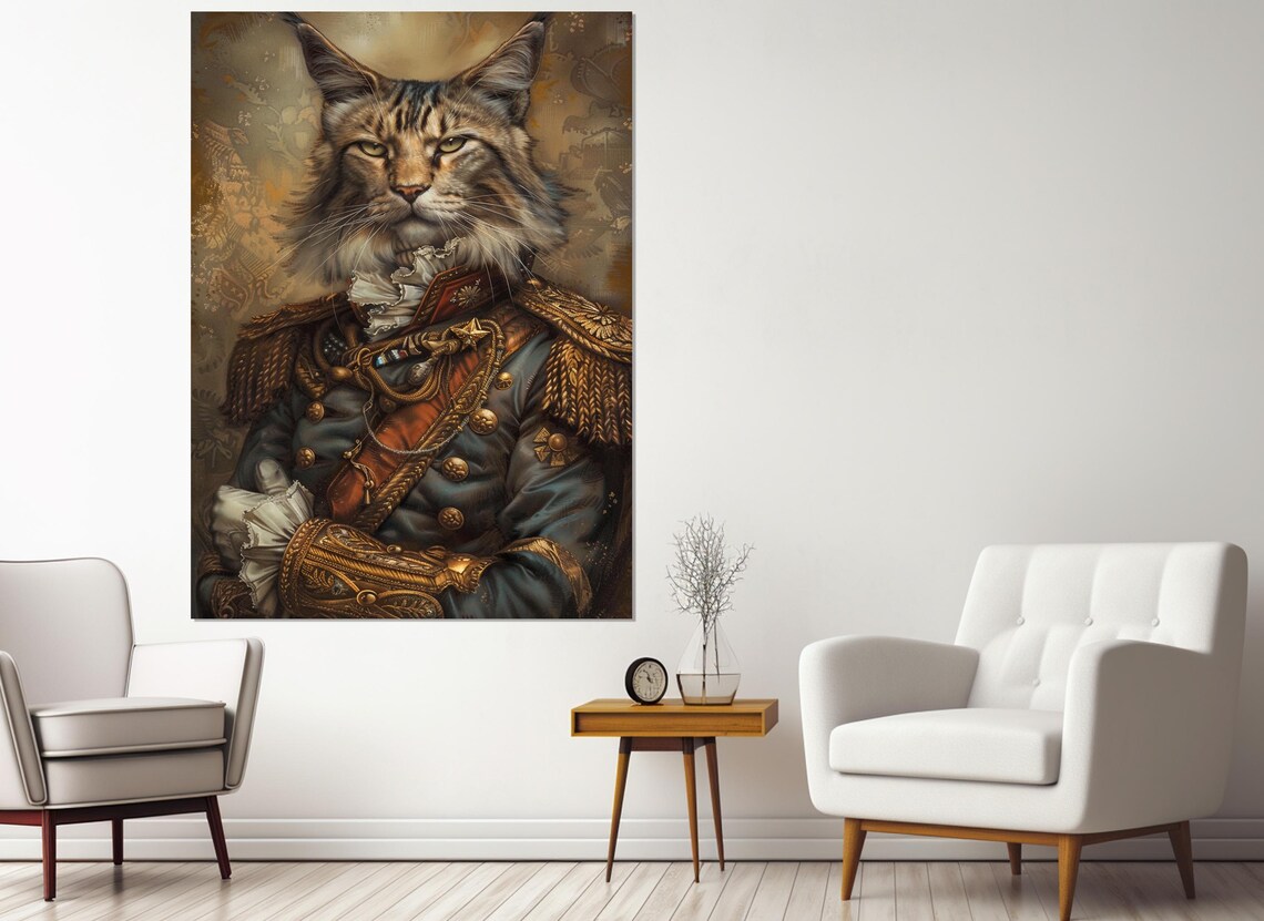 Cat General In Military Uniform Regal Portrait Humorous Cat Poster - Image 3