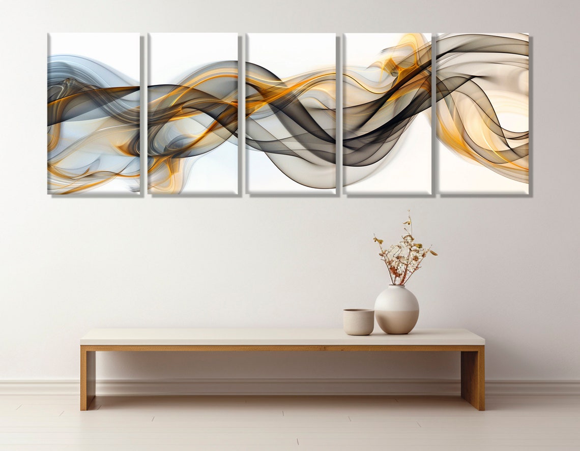 Gray Gold Smoke Waves Abstract Flow Modern Minimalist Wall Poster - Image 3