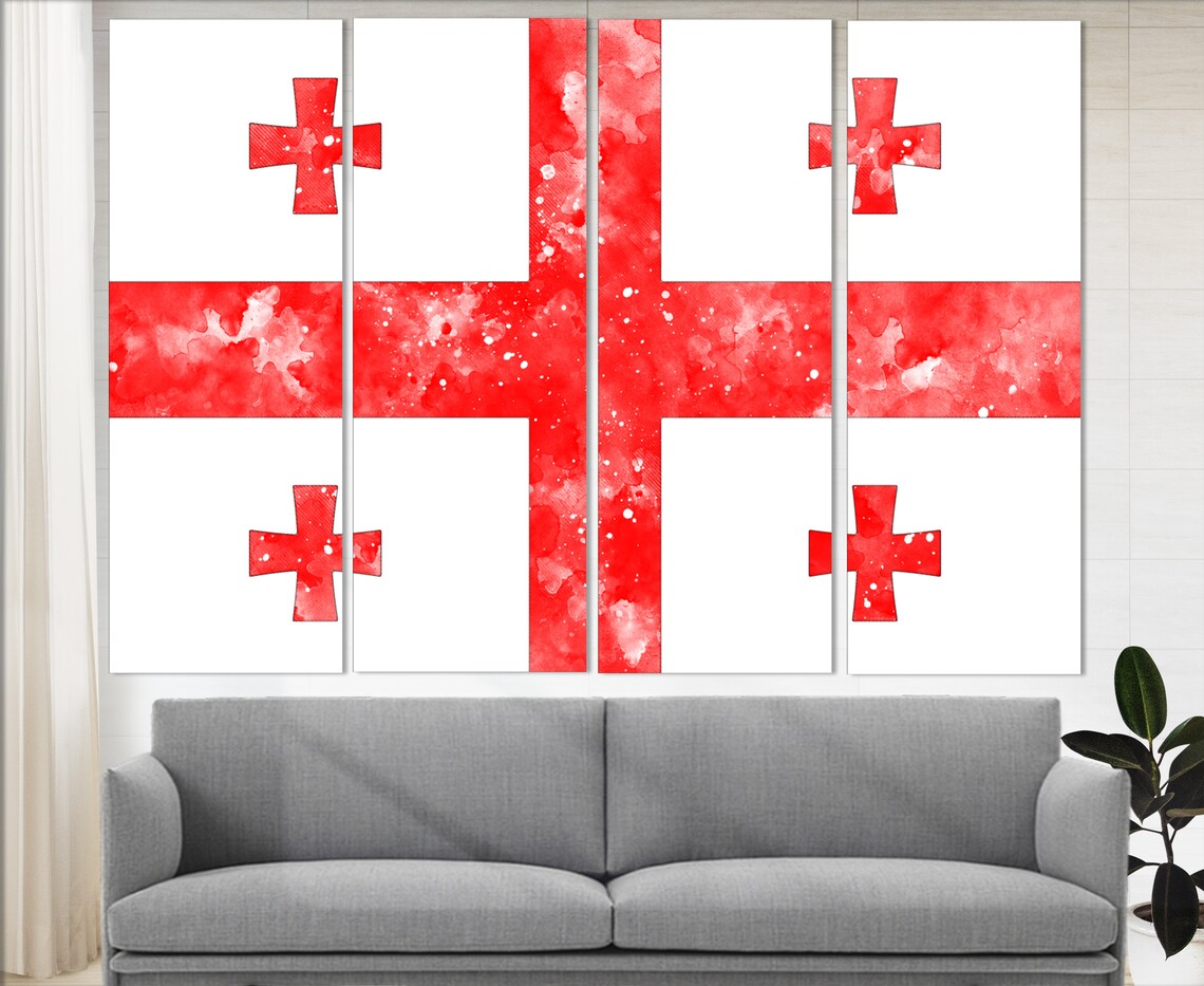 Georgia Flag Watercolor Five Cross Design Patriotic Wall Art Poster - Image 3