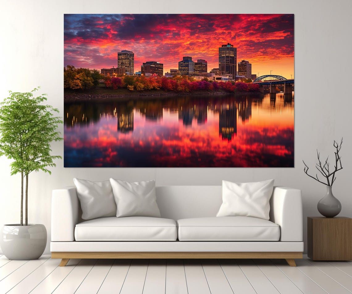 Little Rock Skyline Fiery Sunset River Reflection Arkansas Poster - Image 2