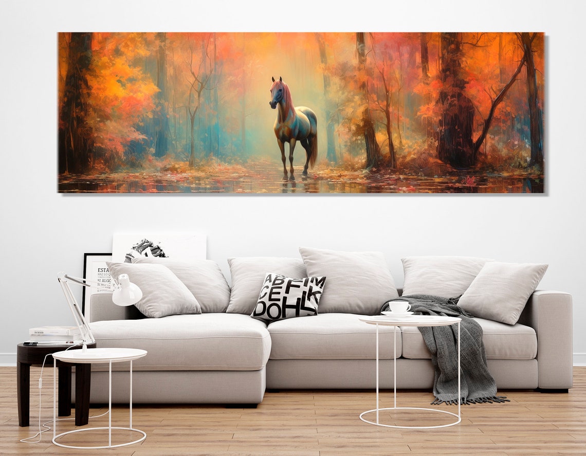 Abstract Horse Painting Print Horse In Autumn Forest Art Horses Wall Art Fantasy Horse Poster Framed And Ready To Hang