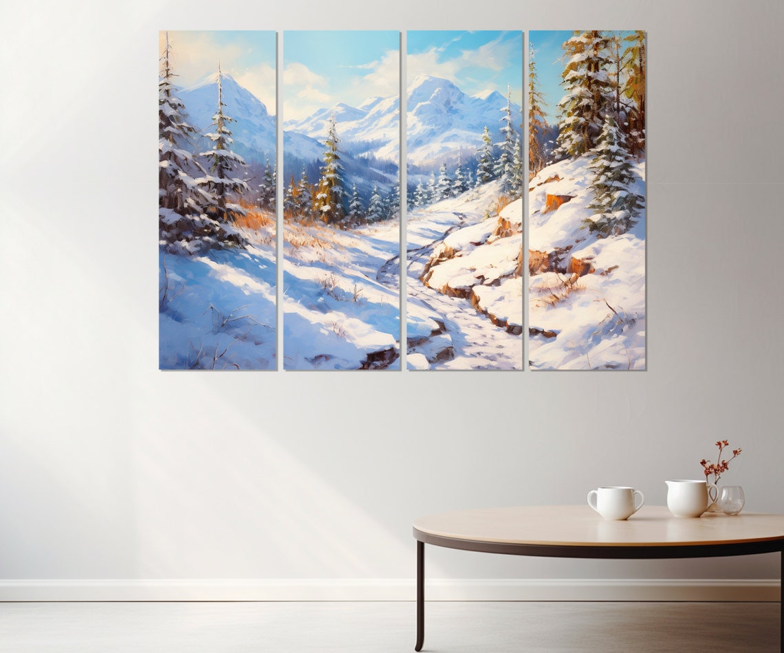 Snowy Mountain Valley Pine Trees Winter Forest Landscape Poster - Image 3