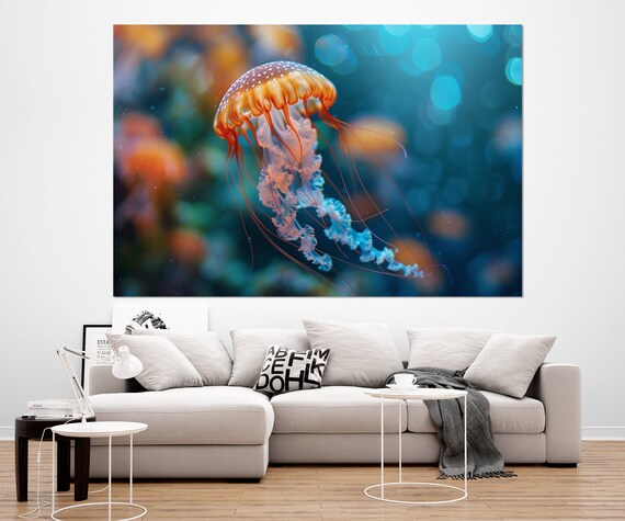 Colorful Jellyfish Painting Print Jellyfish Wall Art Jellyfish Poster Underwater Art Framed And Ready To Hang
