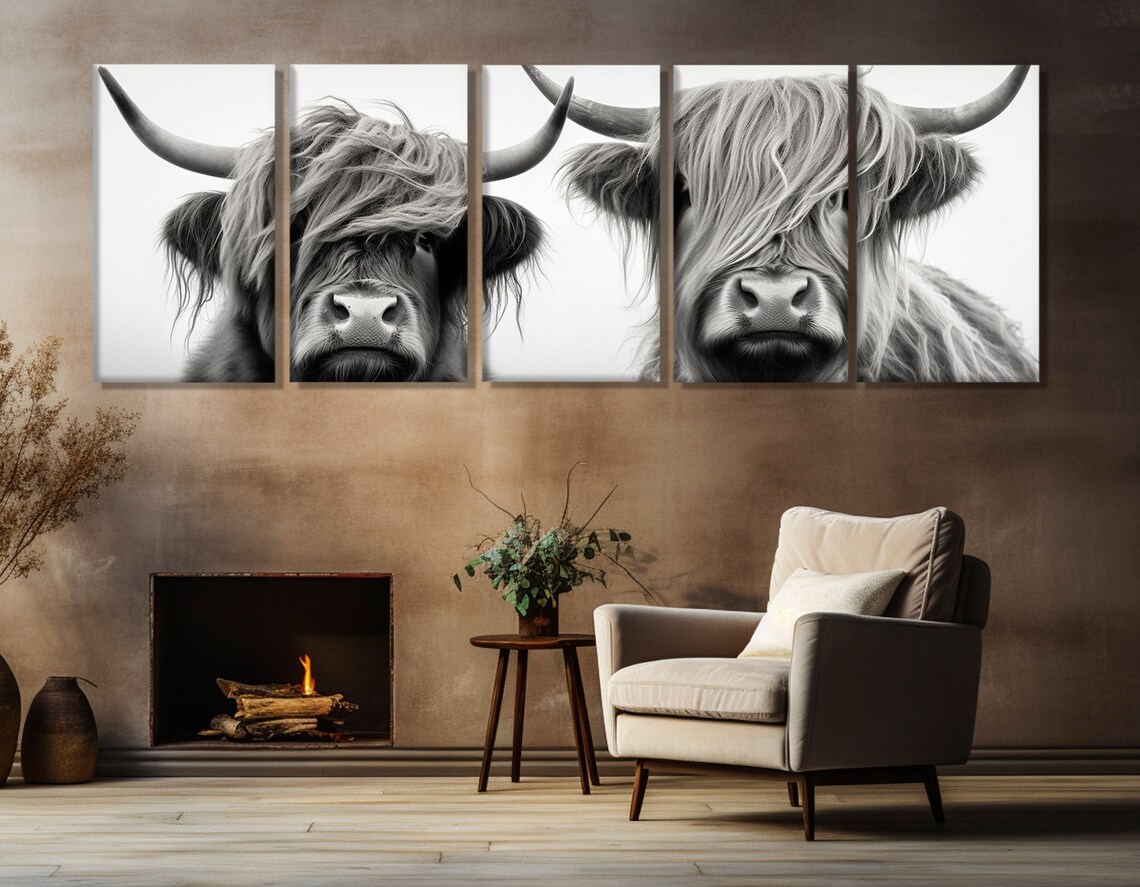 Highland Cows Farmhouse Art Print, Rustic Wall Decor - Image 2