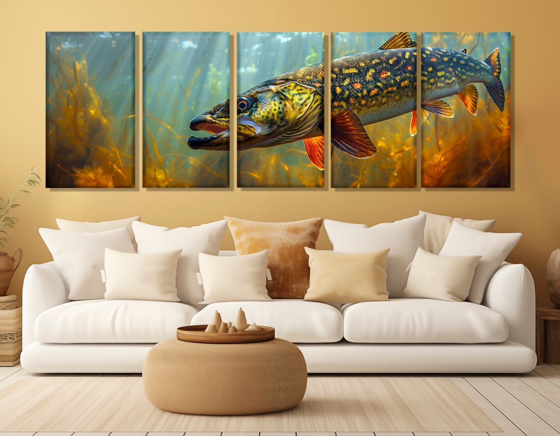 Northern Pike Underwater Golden Weeds Predator Fish Wall Art - Image 3