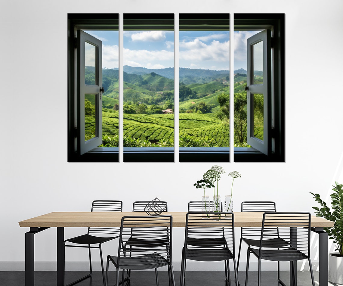 Open Window With Ceylon Tea Fields View Print Tea Wall Art Tea Print Framed And Ready To Hang - Image 2