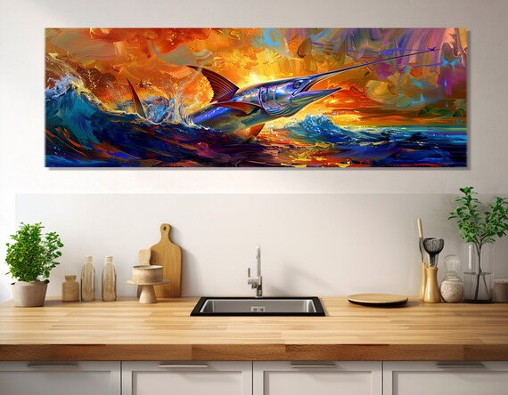 Colorful Marlin Print Fishing Wall Art Marlin Painting Fisherman Gift Fishing Decor Fishing Print Framed And Ready To Hang