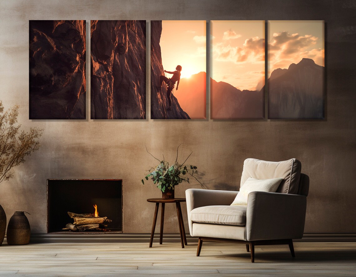 Rock Climber Sunset Cliff Silhouette Mountain Panoramic Sports Wall Poster - Image 3