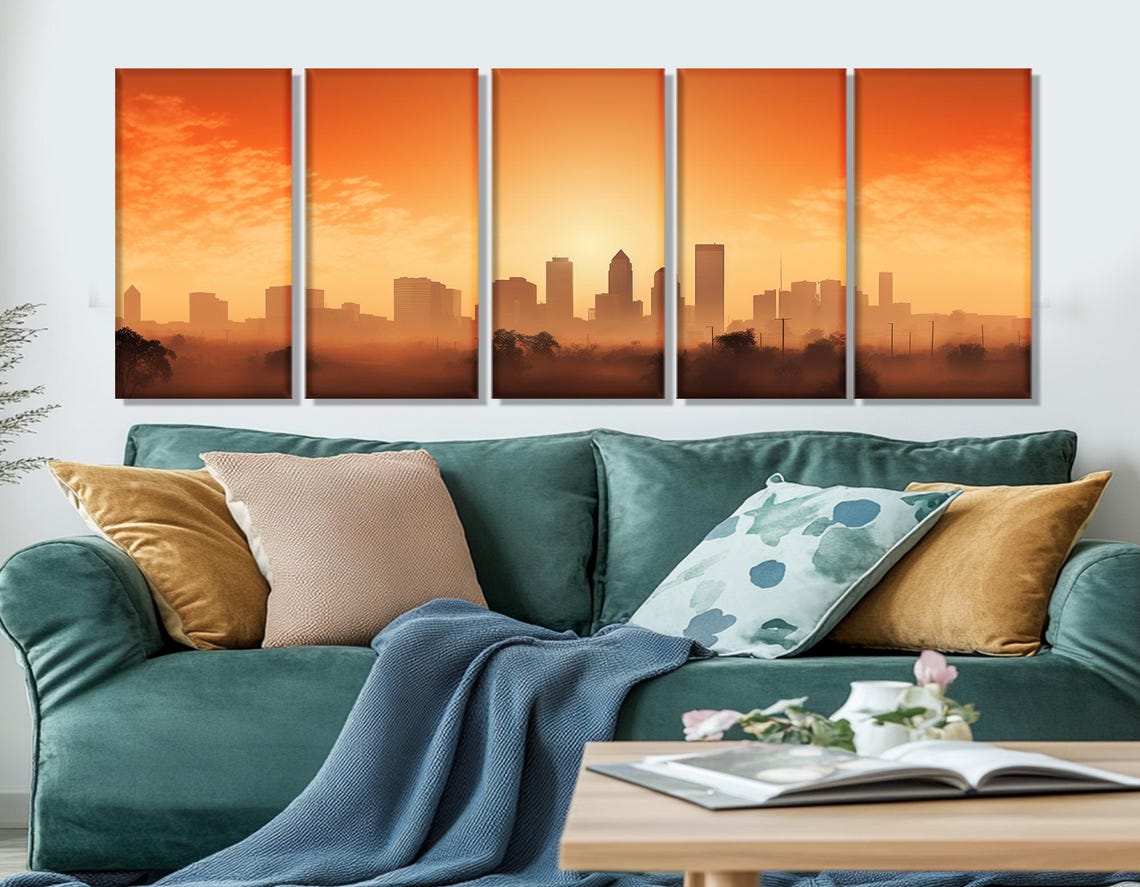 Misty Fort Worth Sunrise Skyline In Glowing Orange Haze Poster - Image 3