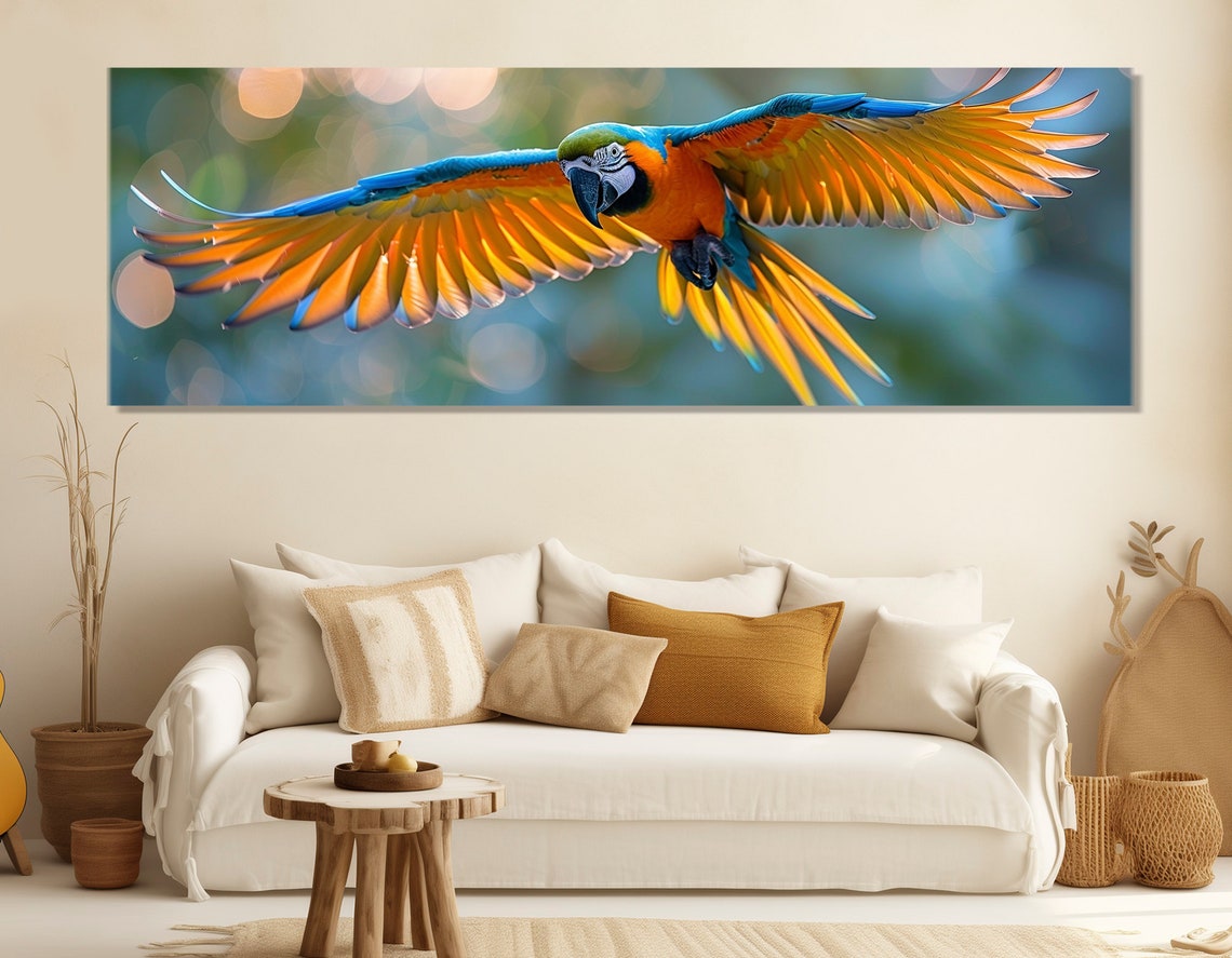 Blue And Gold Macaw In Flight Vibrant Parrot Wildlife Poster