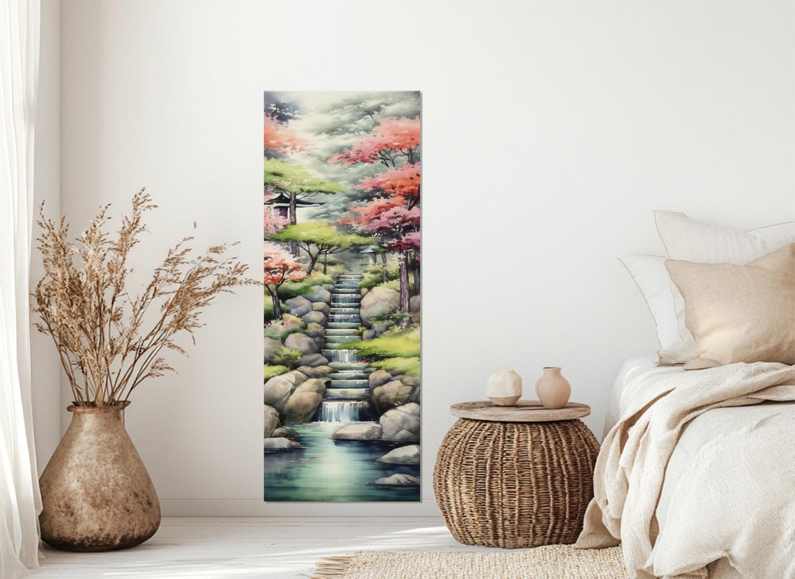 Japanese Garden Stone Steps Waterfall Stream Blossom Serene Poster - Image 3
