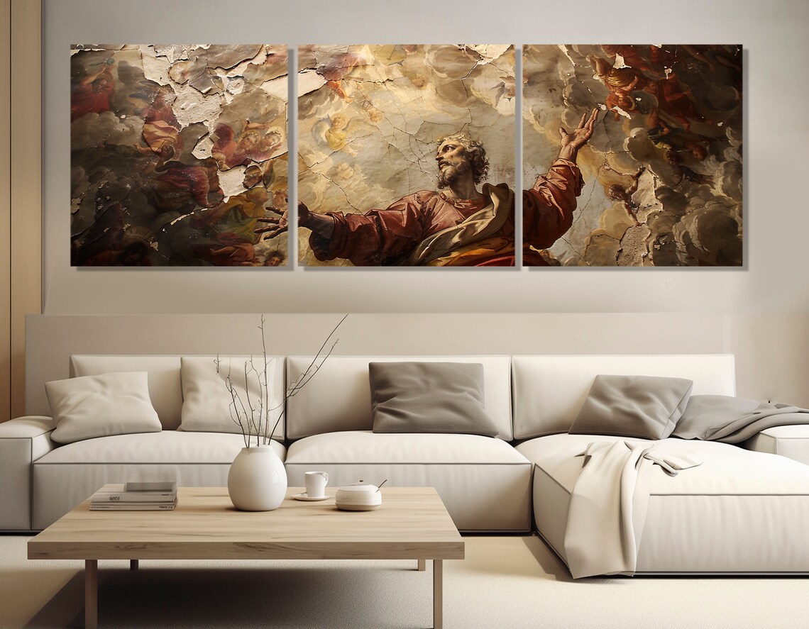 Baroque Religious Fresco Saint Among Clouds Vintage Catholic Art Print - Image 3