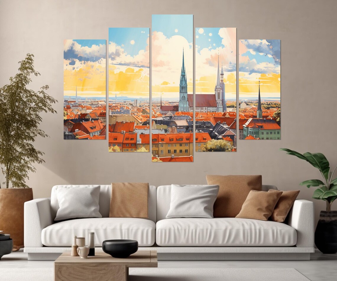 Zagreb Croatia Old Town Skyline Cathedral Towers Sunset Travel Poster - Image 4