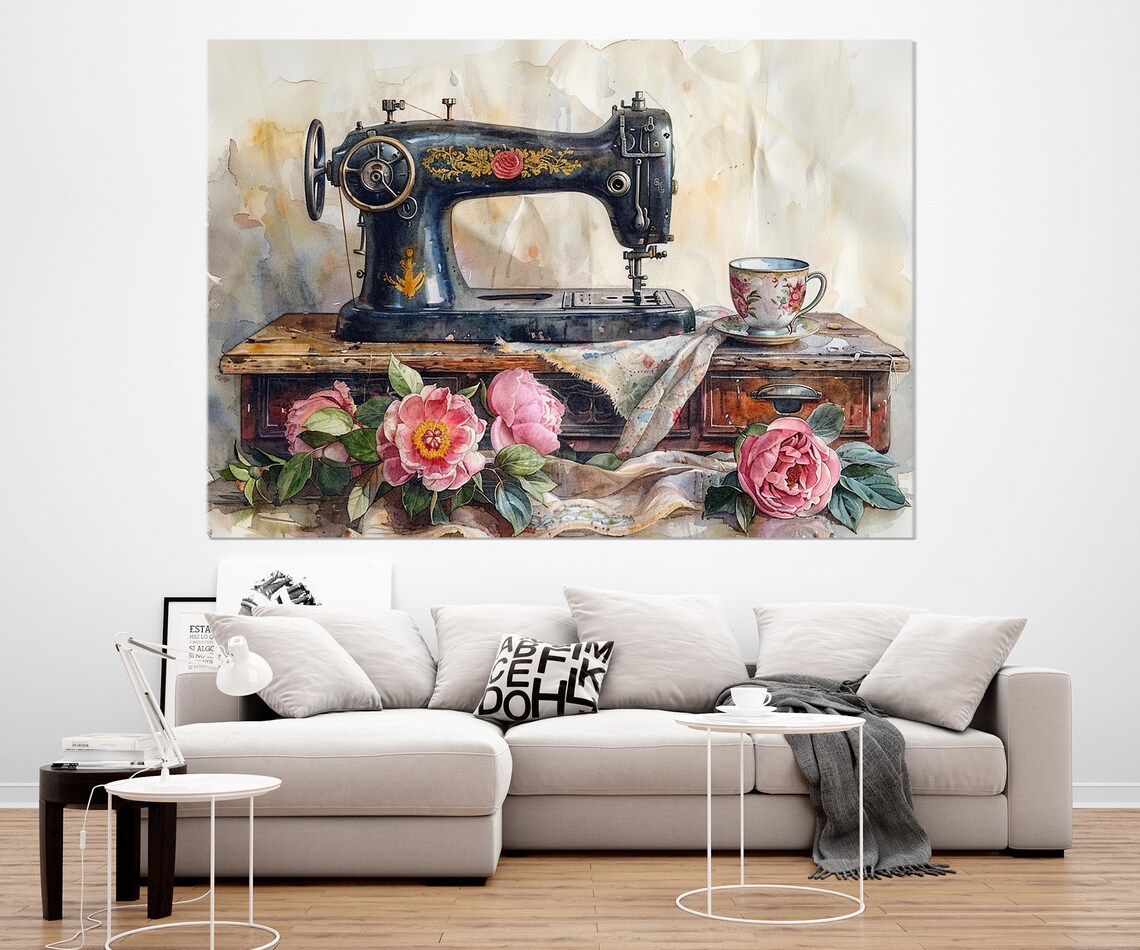 Vintage Sewing Machine Print Seamstress Gift Tailor Gift Framed And Ready To Hang - Image 2