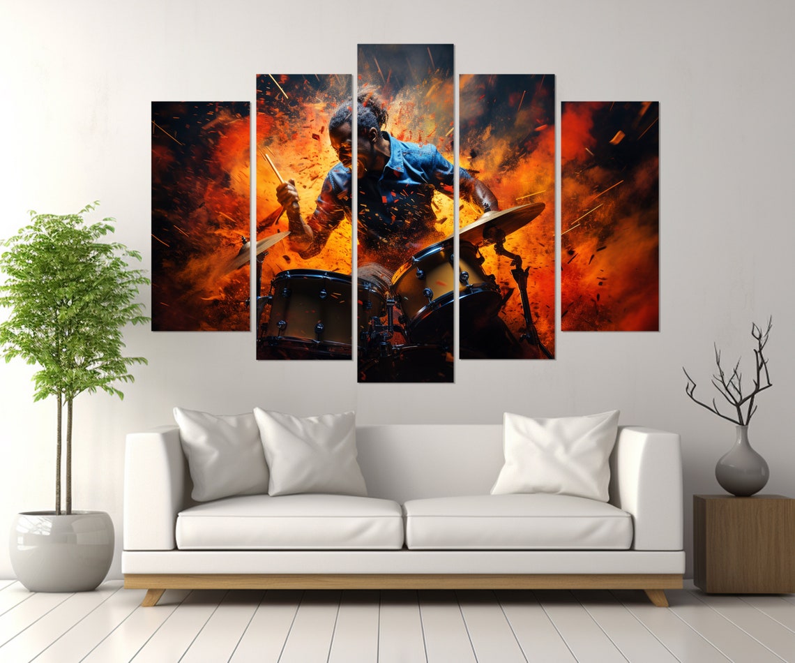 Explosive Drummer Mid Performance Fiery Energy Music Concert Poster - Image 2
