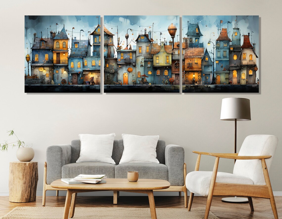 Van Gogh-Inspired City Houses Painting Art Print - Image 4
