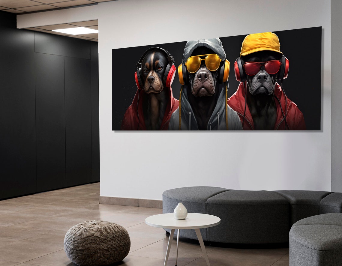 Cool Dogs In Headphones And Sunglasses Print Teen Room Wall Decor Canine Wall Art Gaming Club Decor Framed And Ready To Hang - Image 3