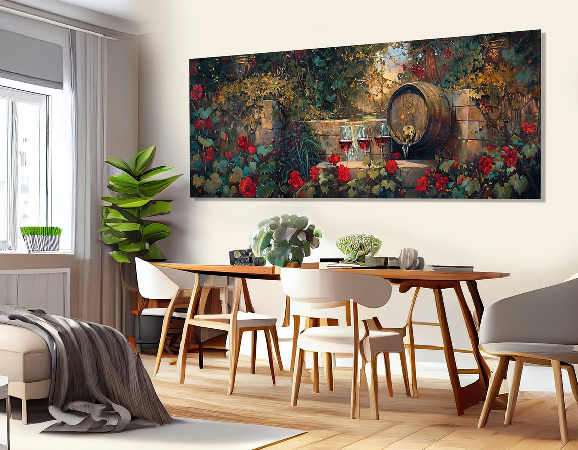 Vintage Wine Barrel Rose Garden Glasses Rustic Winery Wall Art - Image 2