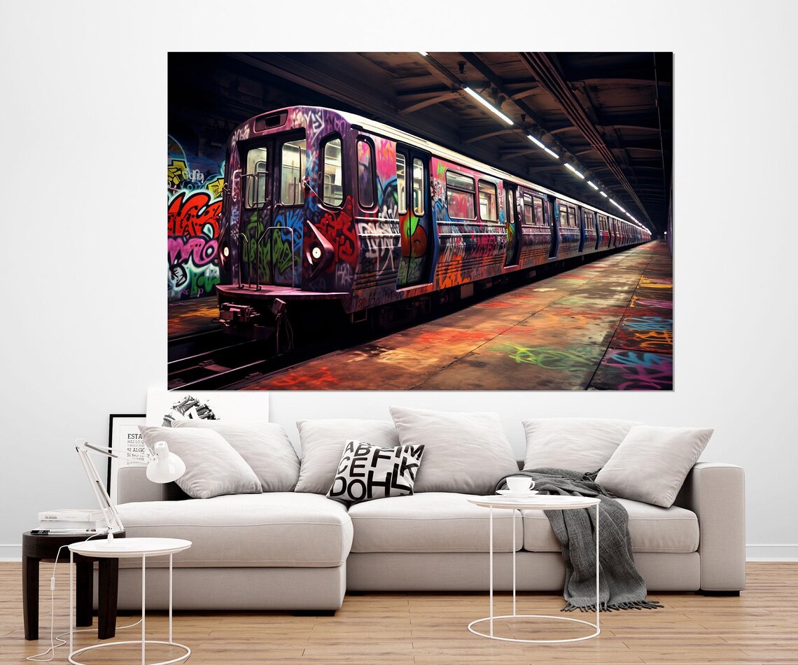 Graffiti Covered Subway Train In Dark Station Urban Street Art Poster - Image 2