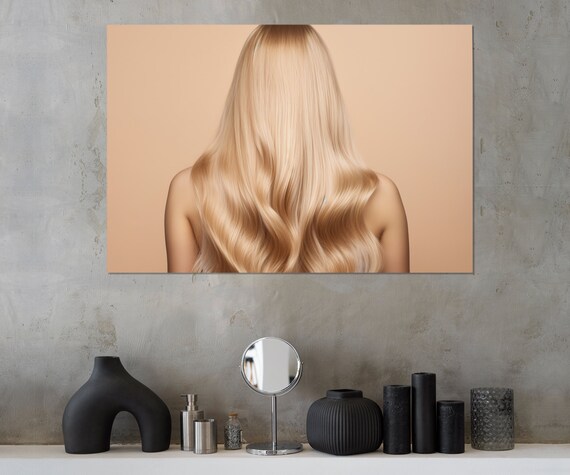 Blonde Woman Long Silky Hair Back View Beauty Salon Wall Art Poster