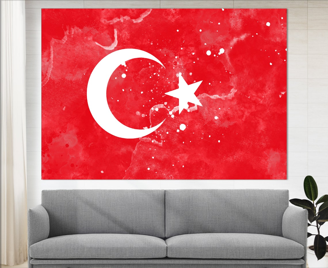 Turkey Flag Grunge Watercolor Red Crescent Moon Star Turkish Poster