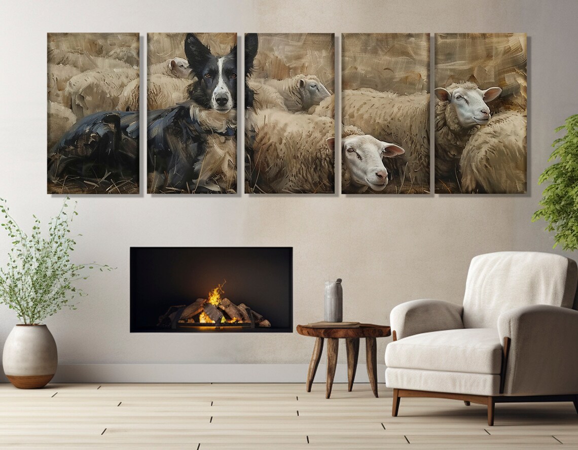 Border Collie Herding Sheep, Rustic Farmhouse Art Print - Image 3