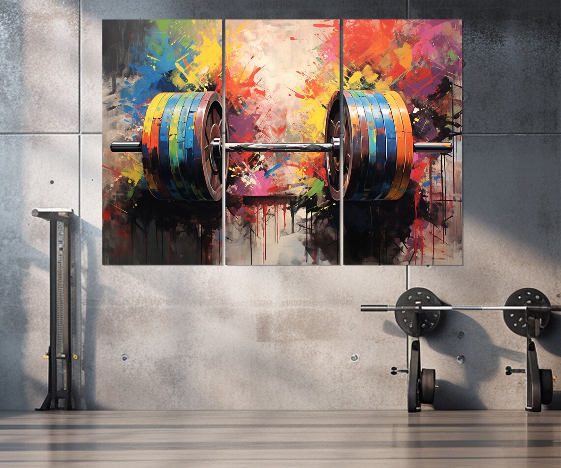 Abstract Barbell Art Print, Gym Workout Wall Decor - Image 3