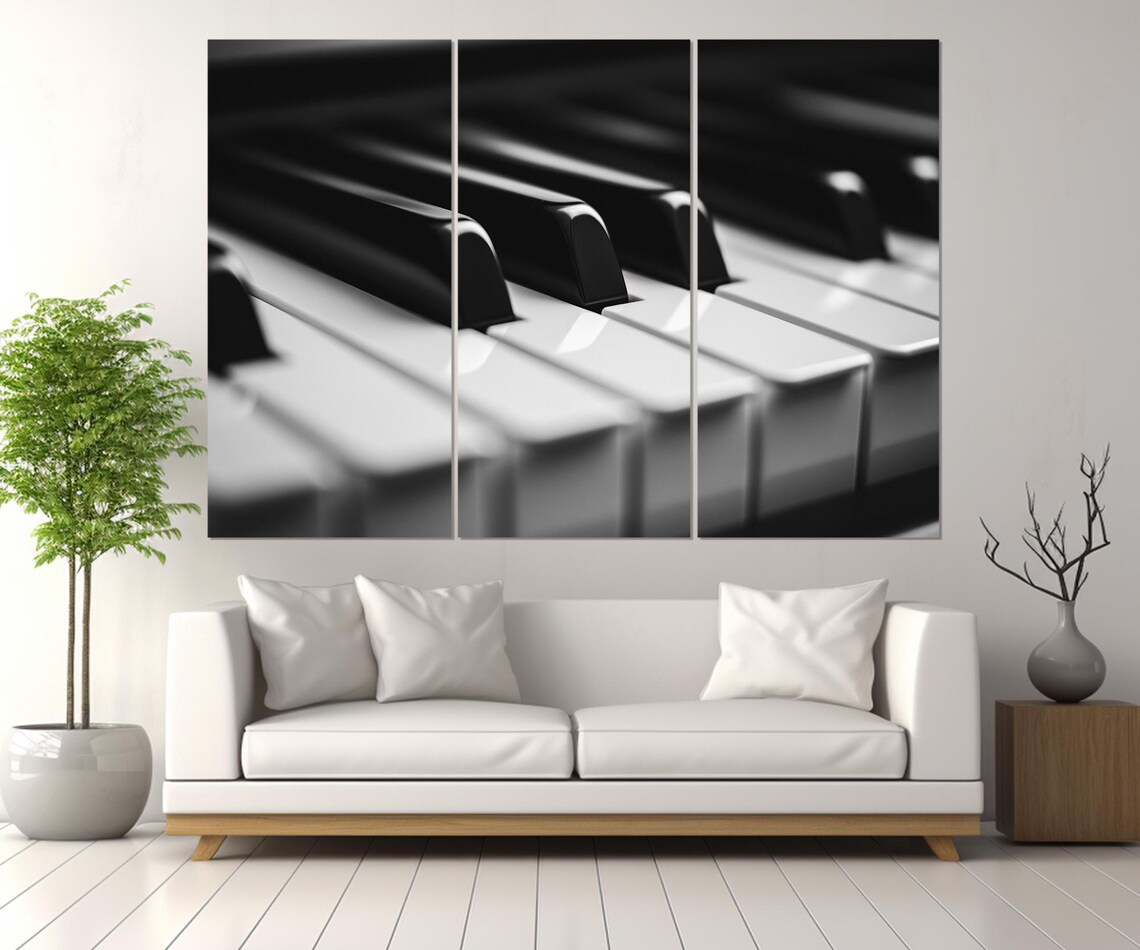 Black And White Piano Keys Close Up Macro Abstract Musician Gift Poster - Image 4
