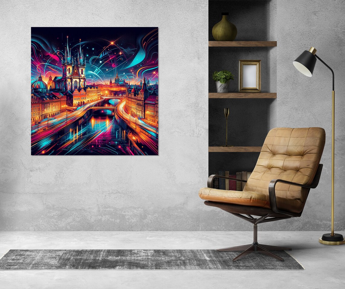 Prague Neon Night Old Town Bridge Lights Cityscape Travel Poster - Image 4