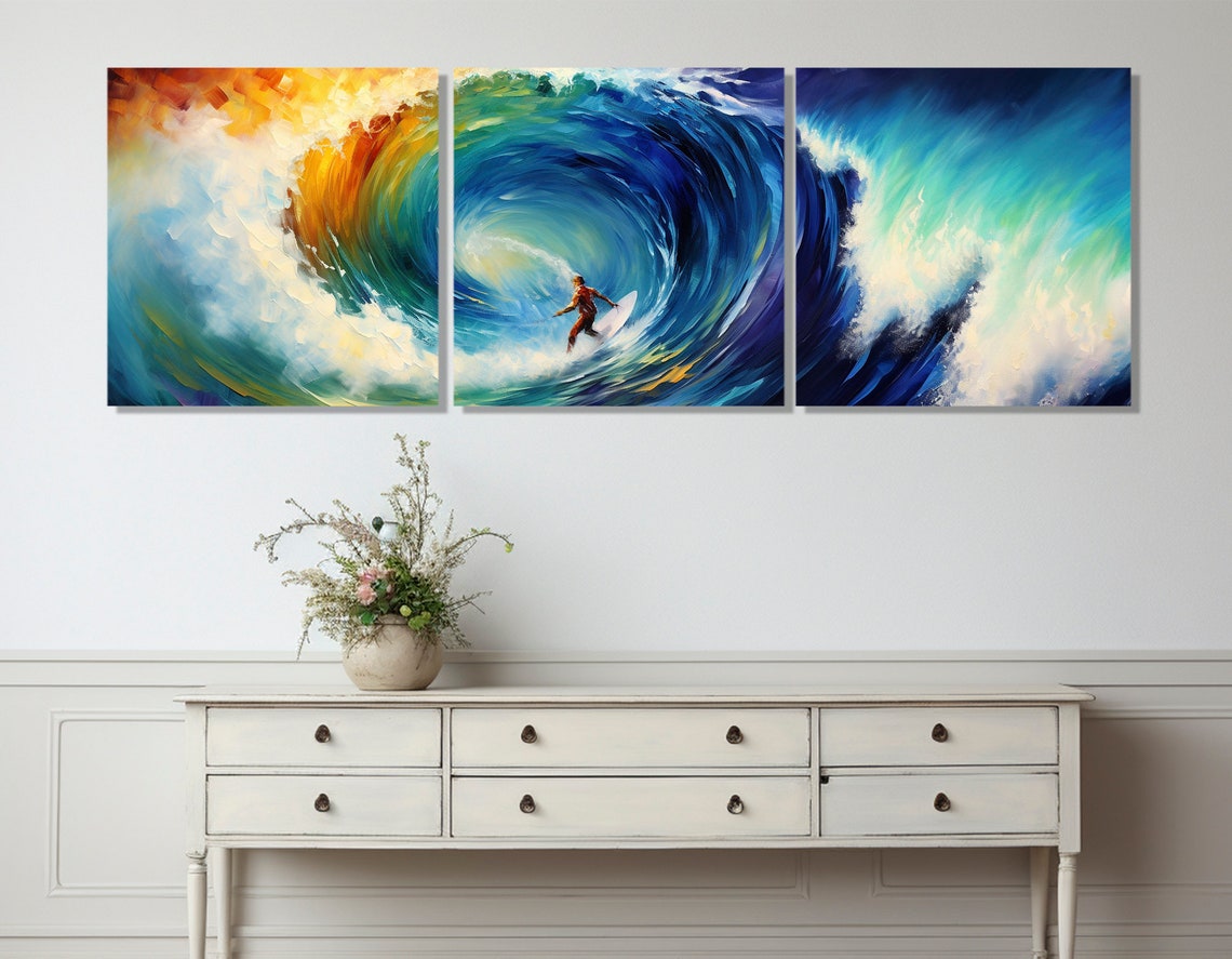 Surfer Riding Giant Turquoise Wave Barrel Abstract Ocean Action Poster - Image 4