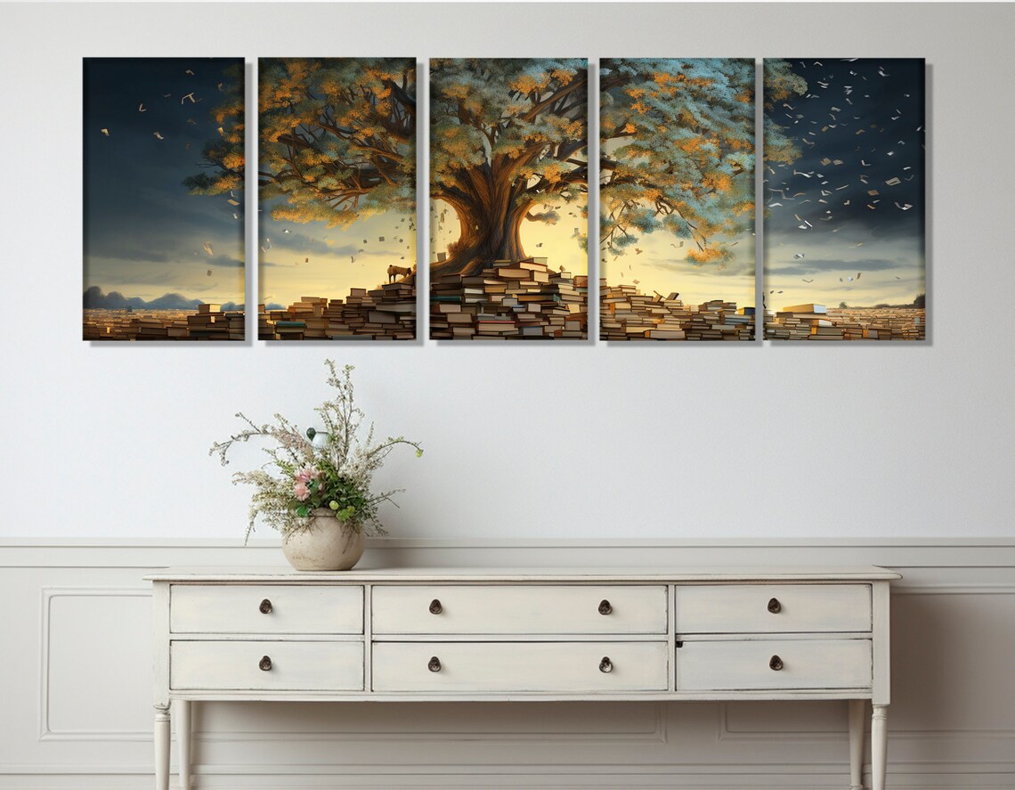 Tree Of Knowledge Growing From Stacked Books Library Reading Art Poster - Image 3