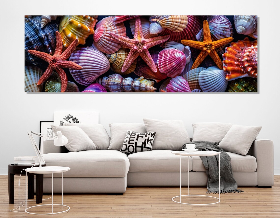 Large Sea Shells And Starfish Print Seashells Wall Art Underwater Art Ocean Life Wall Art Framed And Ready To Hang - Image 2