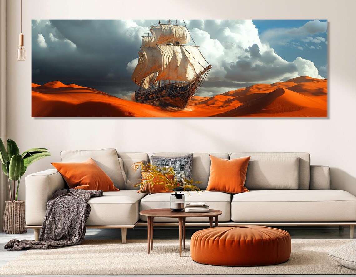 Tall Ship Crossing Red Desert Dunes Storm Sky Surreal Sailing Poster - Image 3