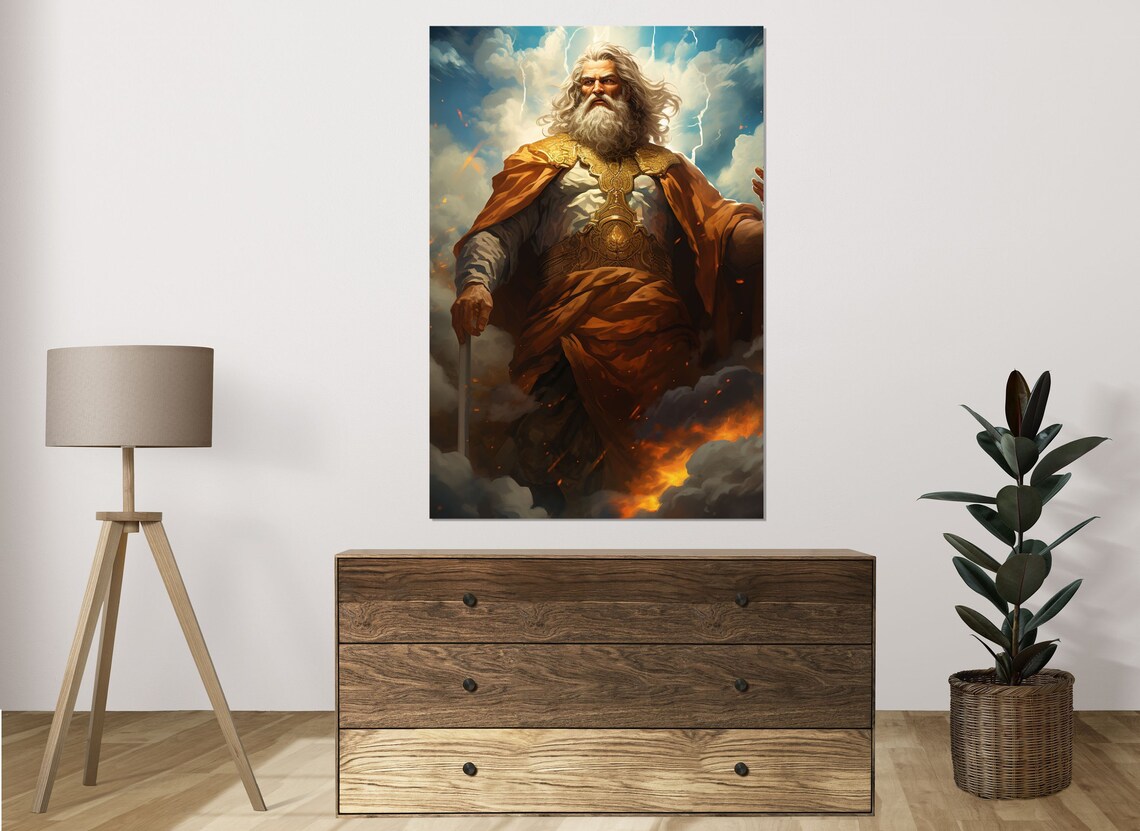 Zeus King Of Gods Golden Robes Storm Clouds Mythology Art Poster - Image 4