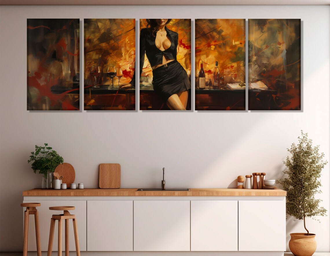 Woman In Black Dress Wine Bar Abstract Painterly Bar Lounge Poster - Image 3
