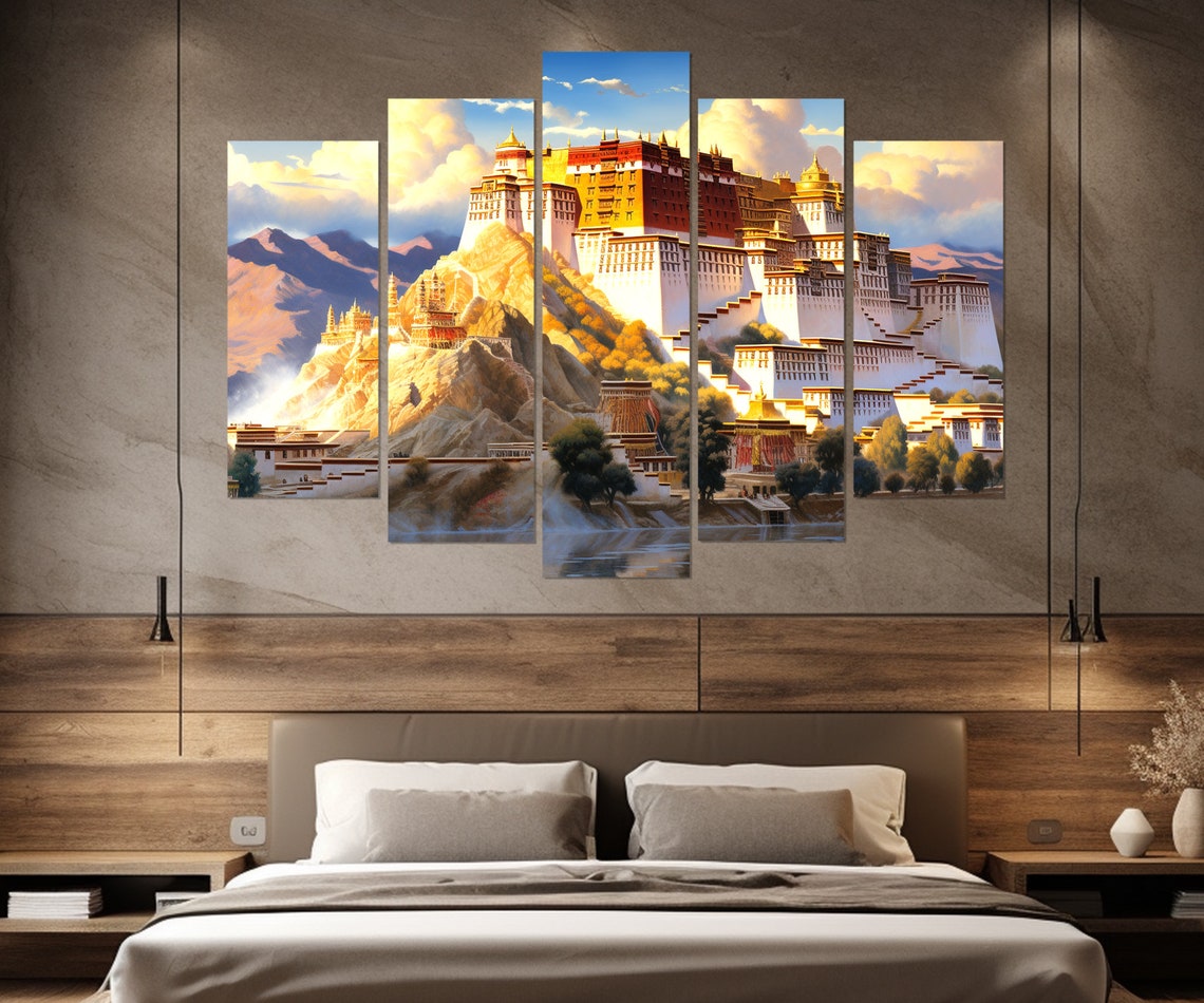 Potala Palace Lhasa Tibet Golden Sunset Triptych Palace View Poster - Image 3