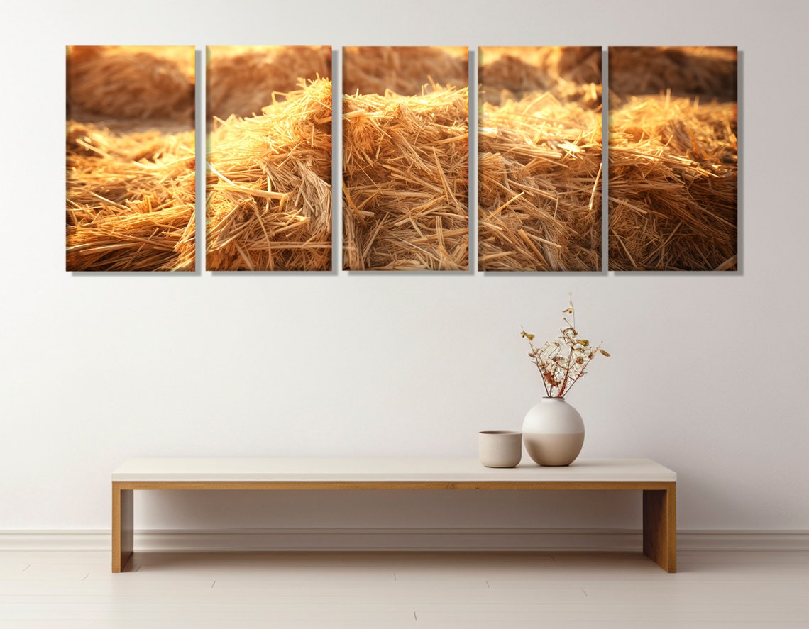 Golden Hay Bales Close Up Triptych Rustic Farm Texture Wall Art Poster - Image 2