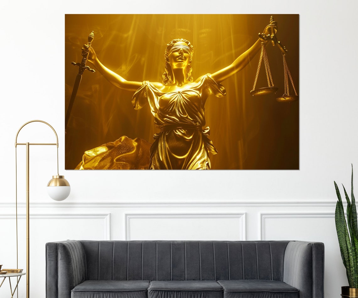 Golden Lady Justice Statue Scales Sword Law Office Wall Decor Poster - Image 2