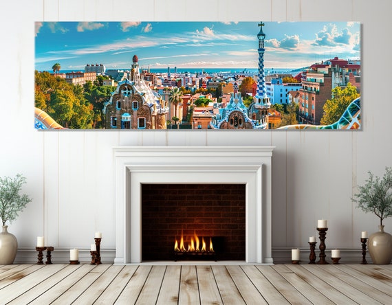 Large Park Guell In Barcelona Print Scenic Barcelona Wall Art Barcelona Painting Gaudi Architecture Framed And Ready To Hang